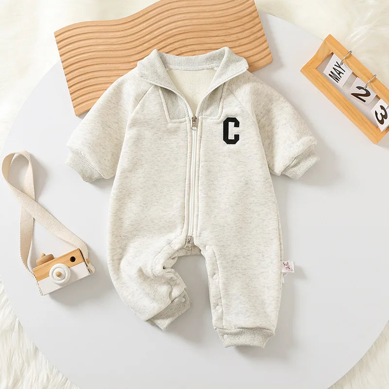 Letter C Print Long Sleeve Jumpsuit Romper