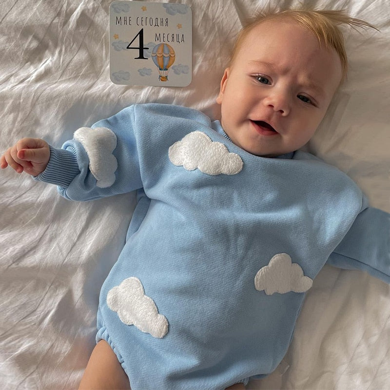 Sky Blue Cloud Sweater Bodysuit Romper