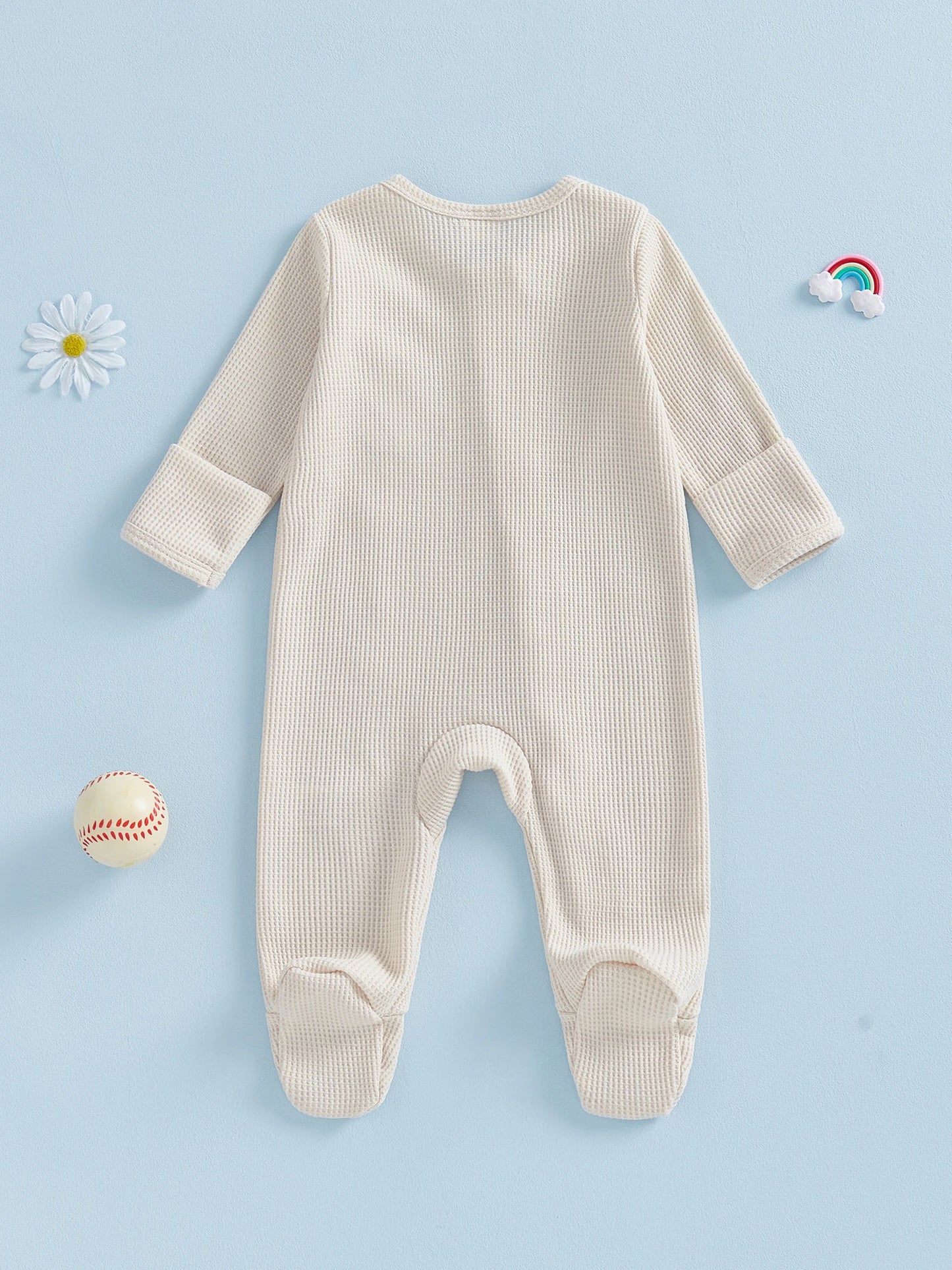 Baby Boys Girls Footed Zipper Romper Baseball Embroidered Long Sleeve Zip-up Jumpsuit Casual Infant Clothes