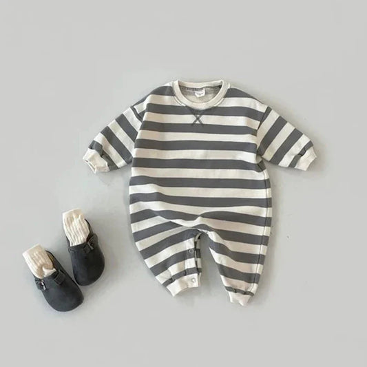 Casual Long Sleeve Striped Romper