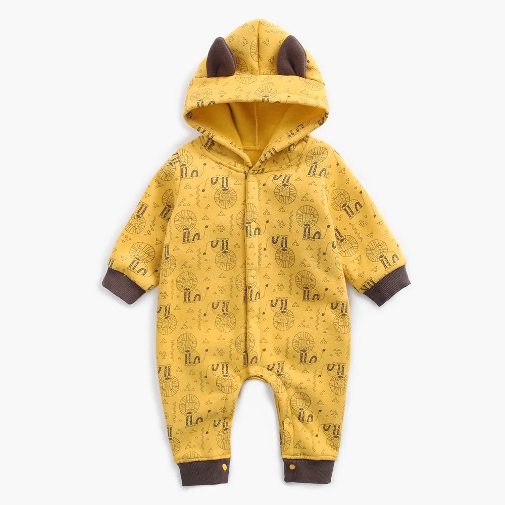 Baby Toddler Boy Girl Winter Clothes Fleece Thick Baby Romper Warm Long Sleeve Hooded Ears Jumpsuit