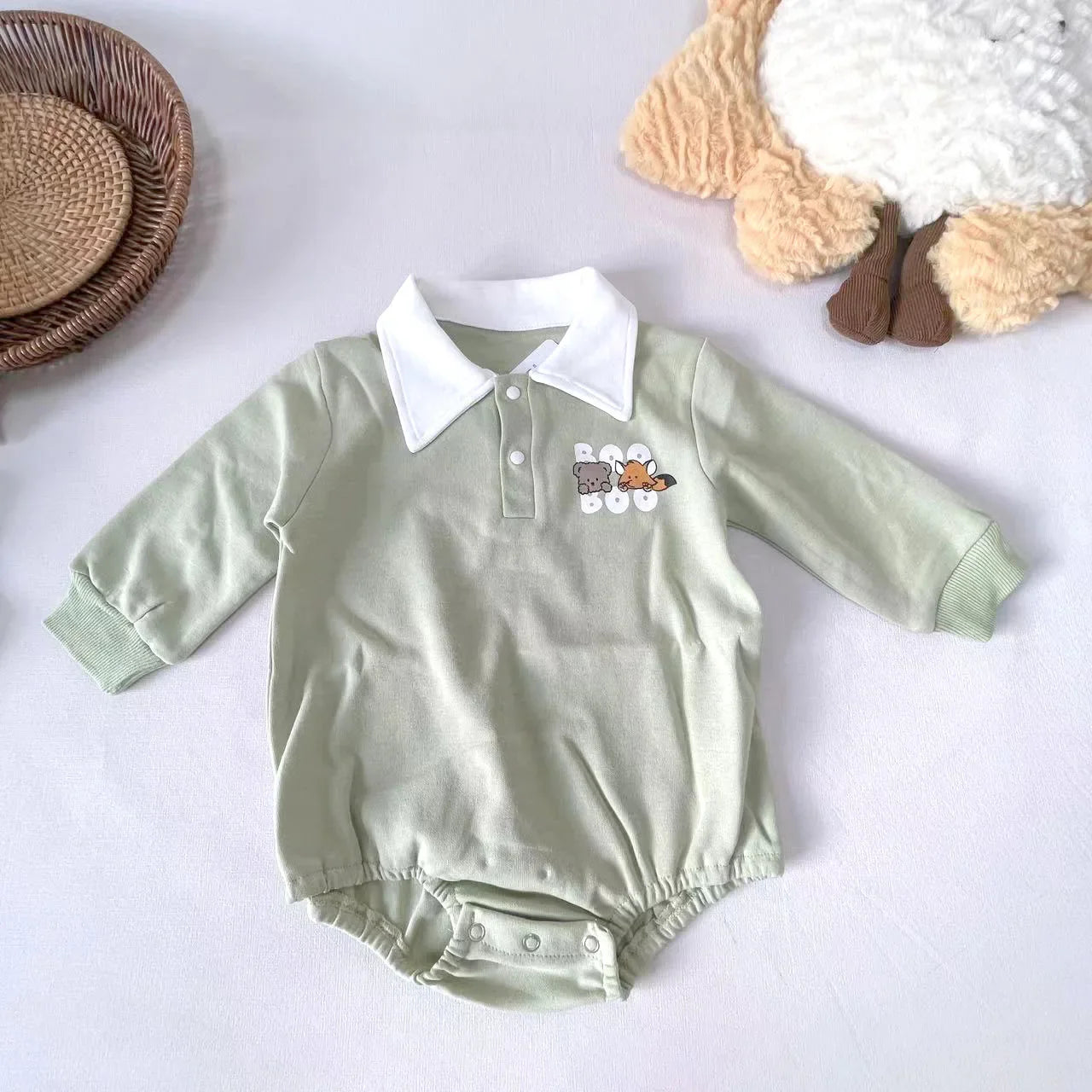 Long Sleeve Turn-Down Collar Bodysuit Romper