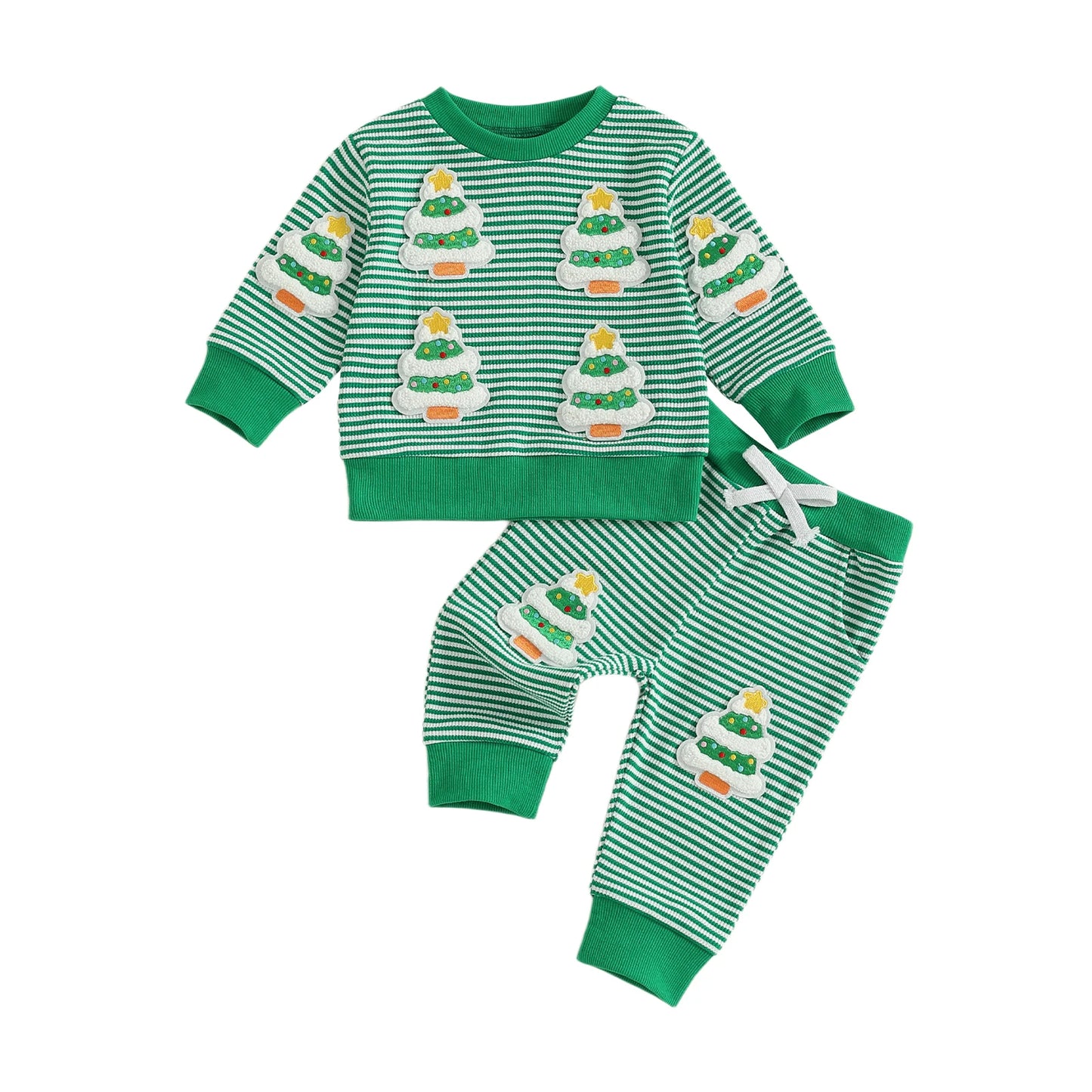 Baby Toddler Boys 2Pcs Christmas Outfits Long Sleeve Stripes Print Top and Pants Jogger Set Winter Clothes