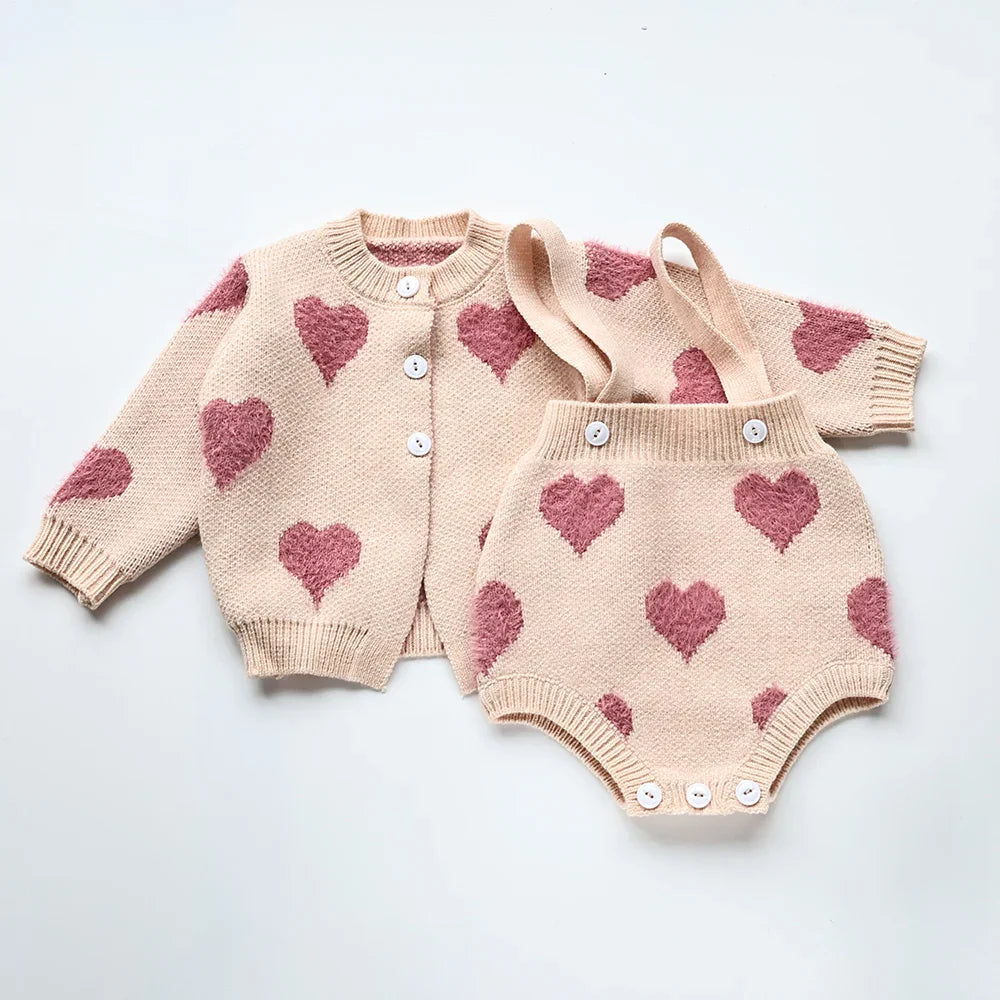 Heart Print 2 Piece Sweater Set