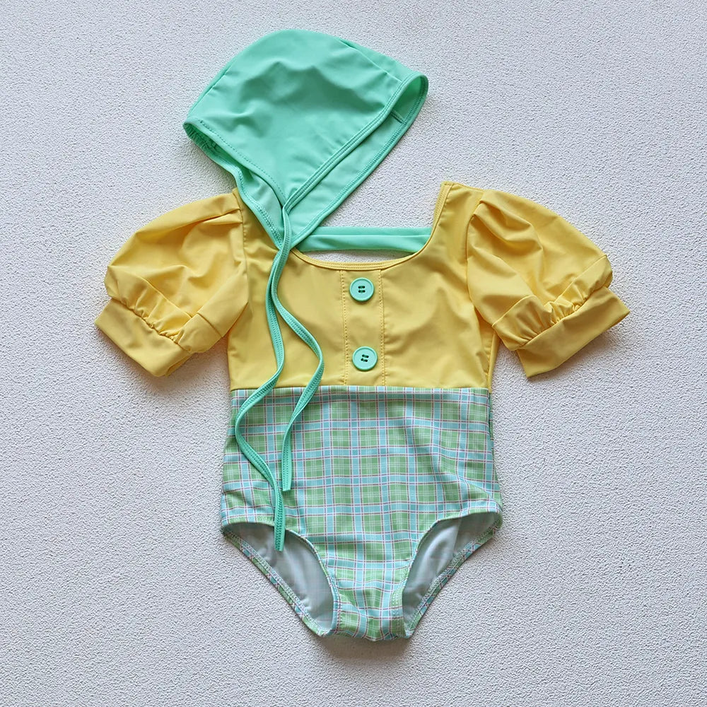 Girls Puff Sleeve 2 Pcs Swimsuit Set