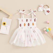 Load image into Gallery viewer, Baby Girl 2Pcs Bodysuit Dress Flower Print Sleeveless Tank Top Tie Mesh Tulle Skirt Tutu Hem Infant Summer Jumpsuit Romper with Hair Tie Bow
