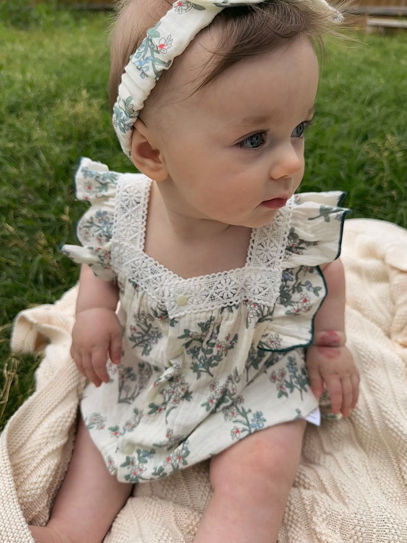Vintage Paisley Romper With Headband Set