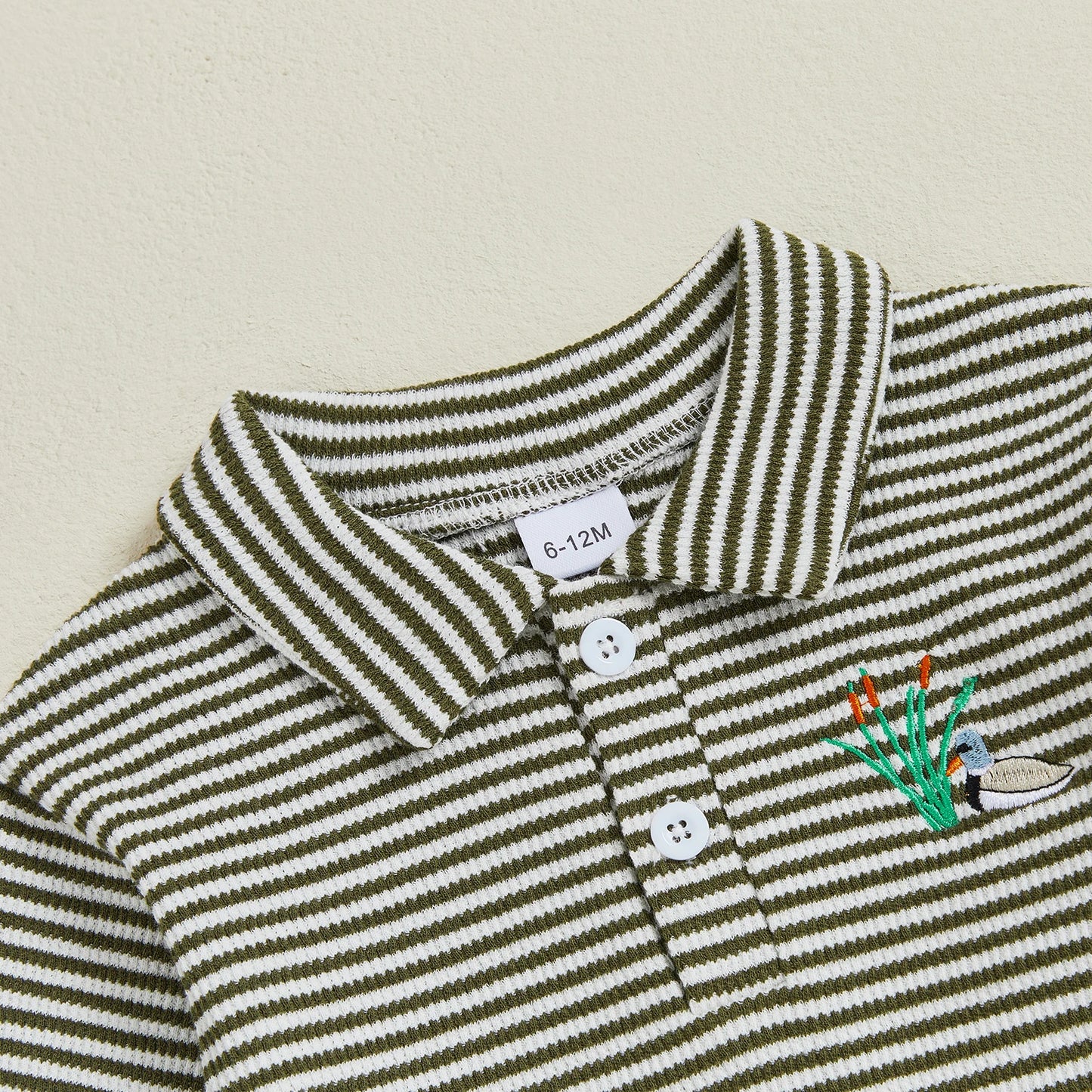 Baby Toddler Boys 2Pcs Long Sleeve Embroidery Duck Top with Striped Pants Infant Clothes Set