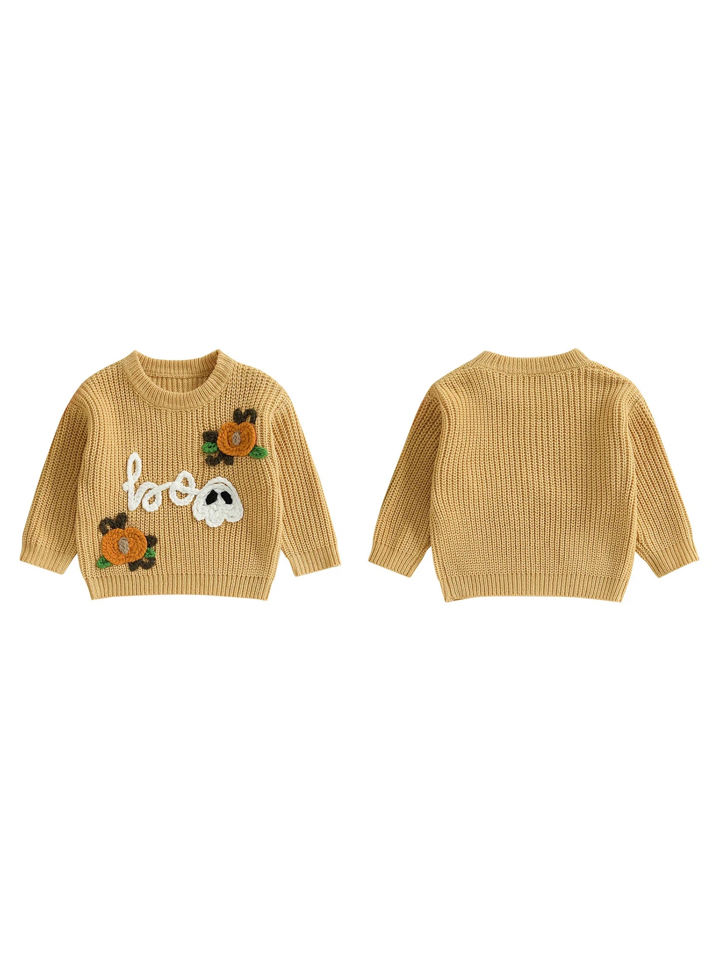 Baby Toddler Boys Girls Halloween Sweater Boo Letter Ghost Embroidery Long Sleeve Crew Neck Knitwear Pullover Top