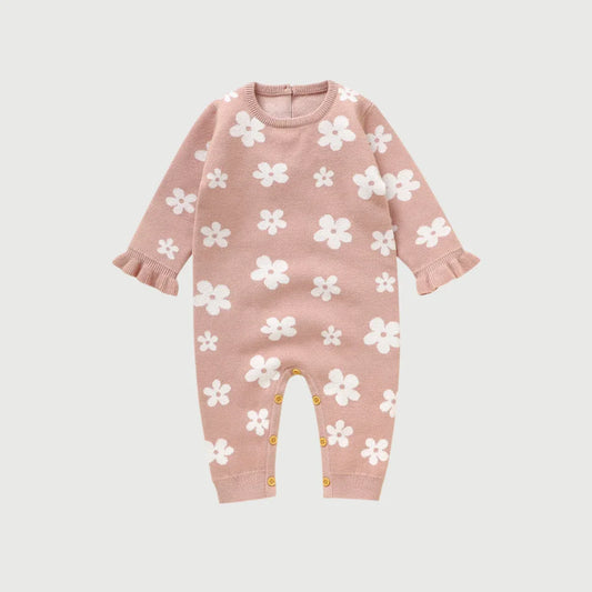 Pink Floral Knitted Jumpsuit Romper