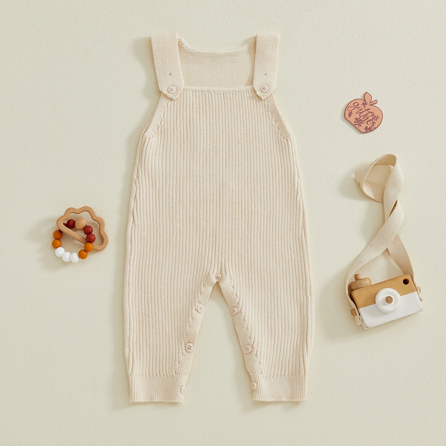 Baby Boys Girls Knit Jumpsuit Sleeveless Square Neck Solid Color Rompers Overalls