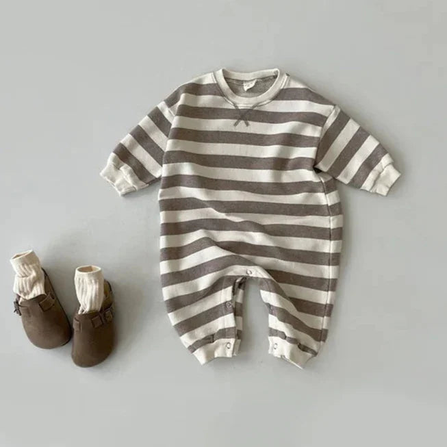 Casual Long Sleeve Striped Romper