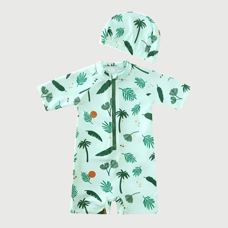 Boys Printed Zip Up Swimsuit
