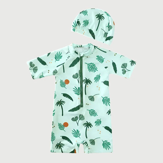 Boys Printed Zip Up Swimsuit
