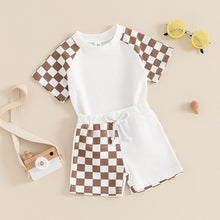 Load image into Gallery viewer, Baby Toddler Kids Boys 2Pcs Set Plaid Checker Short Sleeve Crew Neck Top with Elastic Waist Shorts Set Summer Outfit
