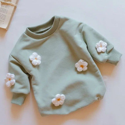 Green Embroidered Flower Sweater Bodysuit Romper
