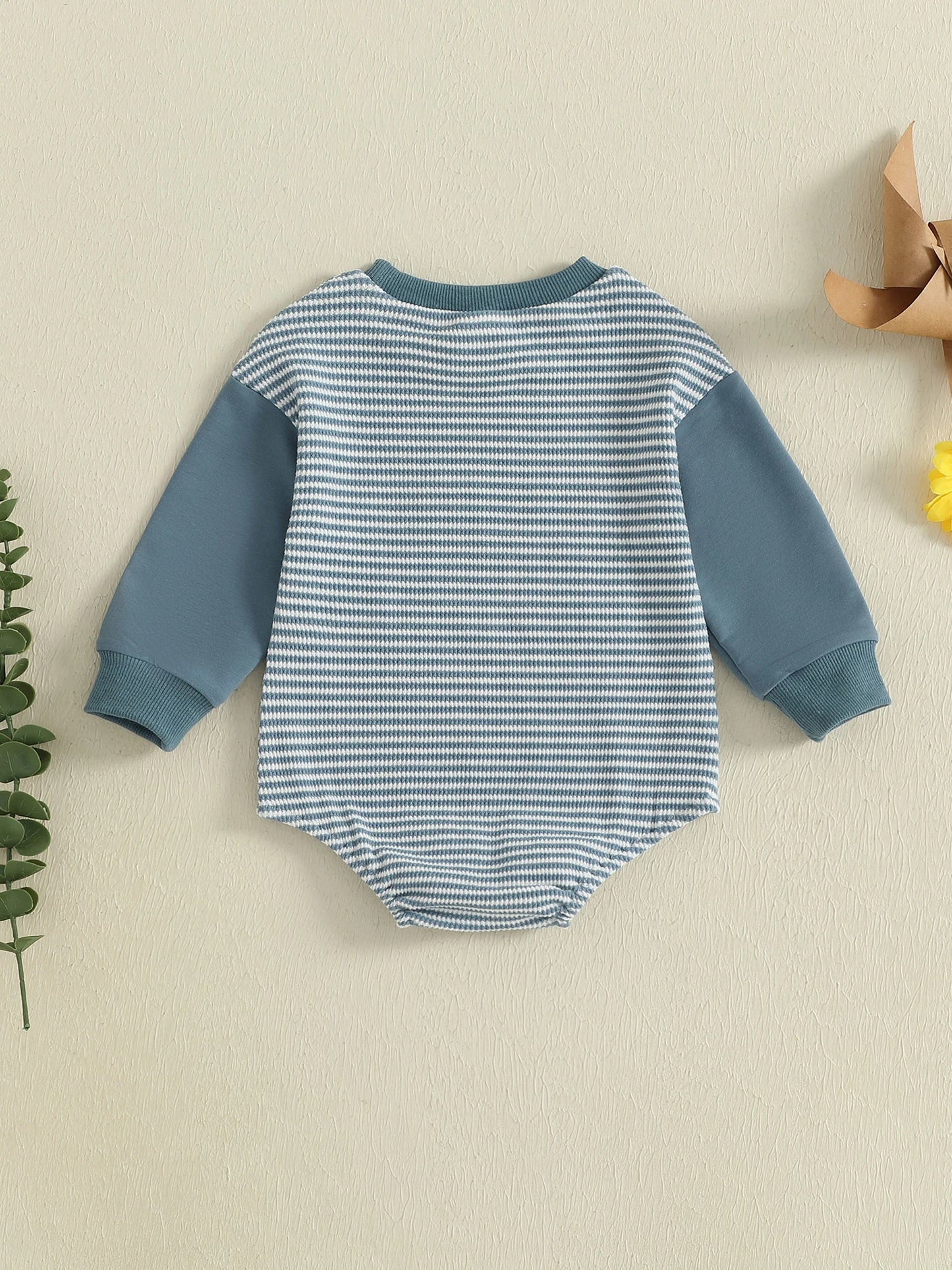Baby Boys Girls Fall Romper Stripe Letter Little Brother Sister Embroidery Long Sleeve Crew Neck Bubble Jumpsuit