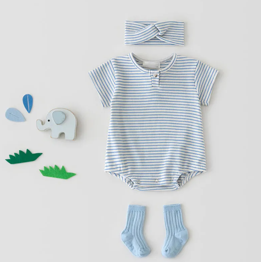 Stripe T-Shirt Bodysuit Romper Headband Set