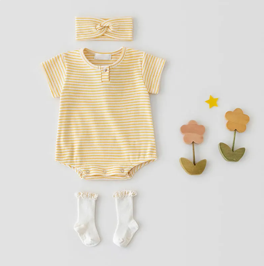 Stripe T-Shirt Bodysuit Romper Headband Set