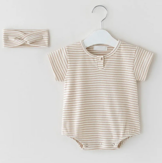Stripe T-Shirt Bodysuit Romper Headband Set