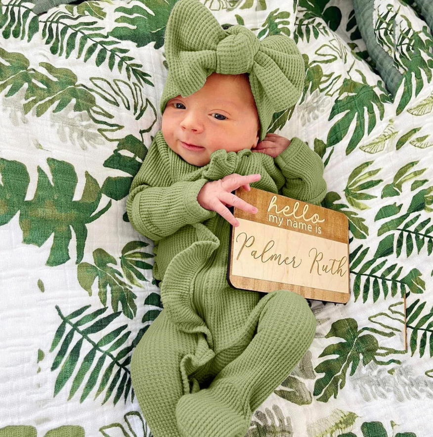Ruffle Footed Jumpsuit Romper with Headband Set