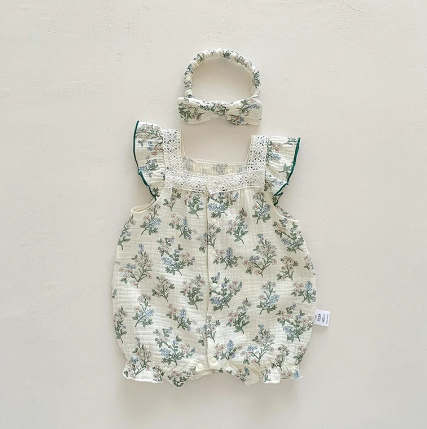 Vintage Paisley Romper With Headband Set