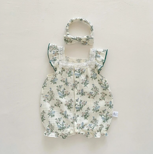 Vintage Paisley Romper With Headband Set