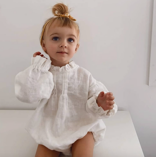 Girls Long Sleeve Linen Bodysuit Romper
