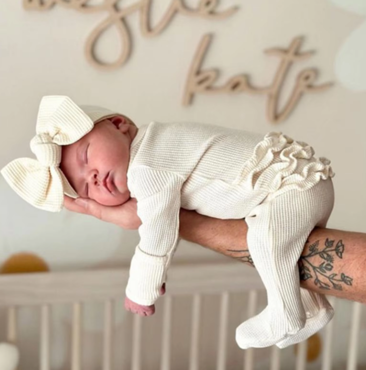 Ruffle Footed Jumpsuit Romper with Headband Set