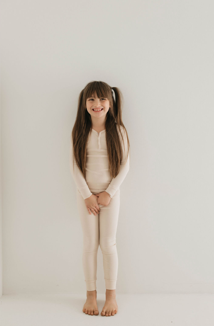 Two Piece Bamboo Pajamas | Ribbed Cream Set