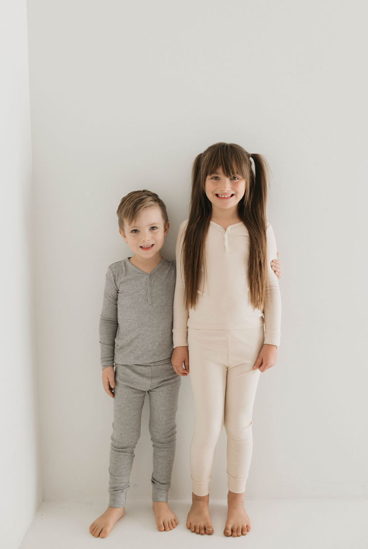 Two Piece Bamboo Pajamas | Ribbed Cream Set