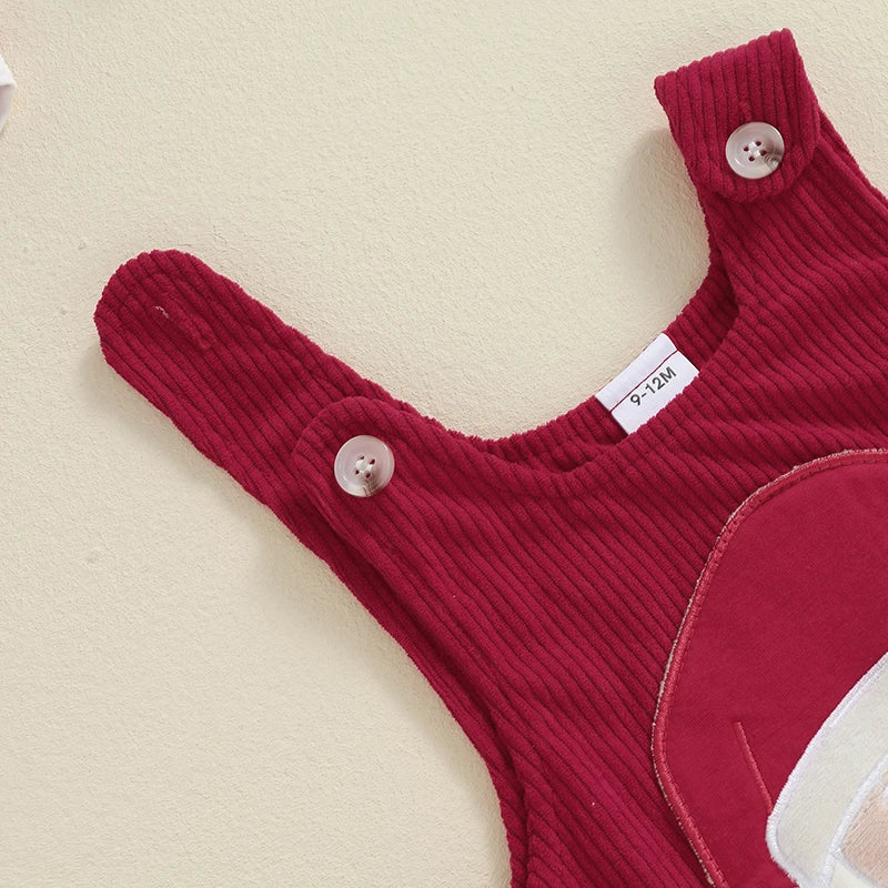 Baby Girls 2Pcs Thanksgiving Christmas Outfits Stripe Long Sleeve Romper Turkey / Santa Embroidery Overalls Dress Headband Set