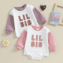 Load image into Gallery viewer, Baby Girls Romper Long Sleeve Letter Lil Sis Contrast Color Sleeve Jumpsuit
