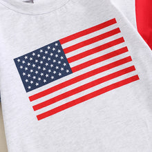 Load image into Gallery viewer, Baby Girls Boys Independence Day 4th of July Romper Short Sleeve Crewneck American USA Flag Print Contrast Color Romper
