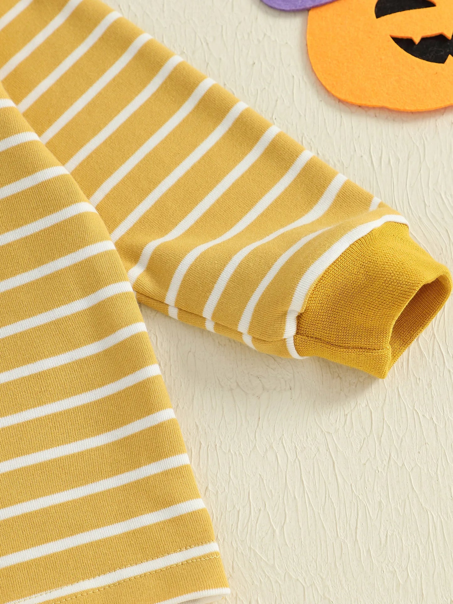 Baby Toddler Girls Boys 2Pcs Halloween Pajamas Set Long Sleeve Embroidery Pumpkin Ghost Top with Striped Pants Sleepwear