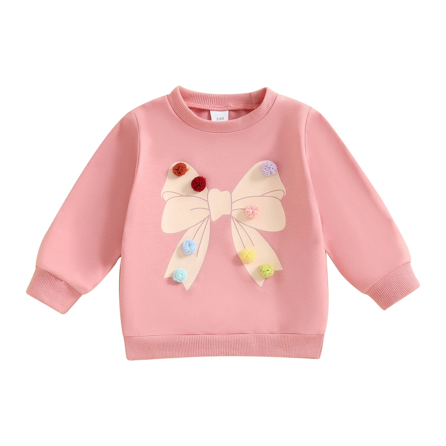 Baby Toddler Girls Long Sleeve Top Pom Pom Ball Bow Print Crewneck Pullover Winter Fall Clothes