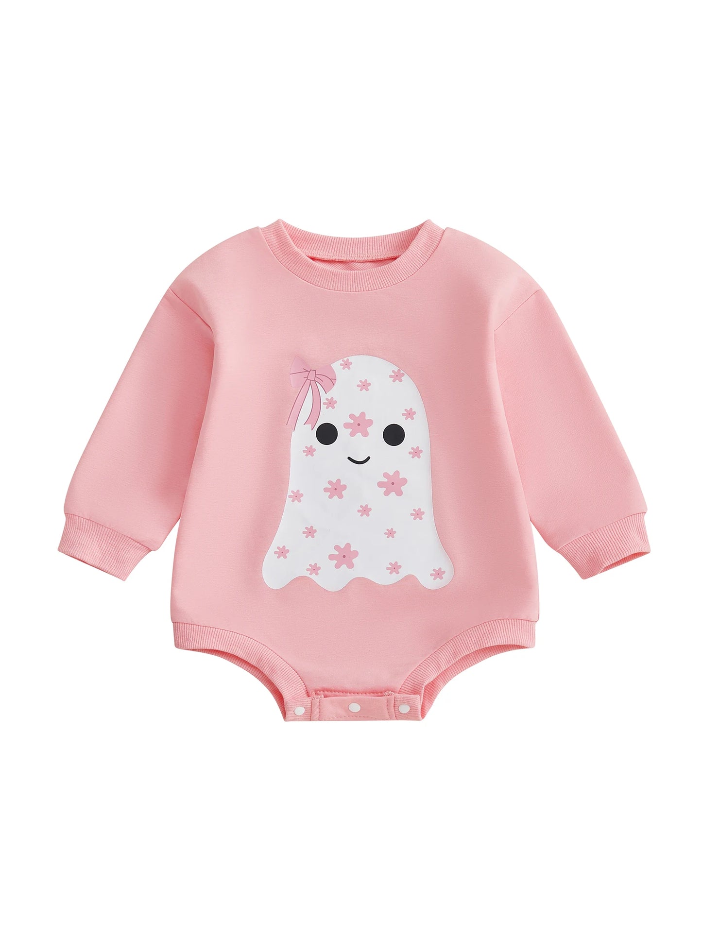 Newborn Baby Girls Halloween Sweatshirt Romper Casual Ghost Print Long Sleeve Jumpsuits Infant Fashion Clothes