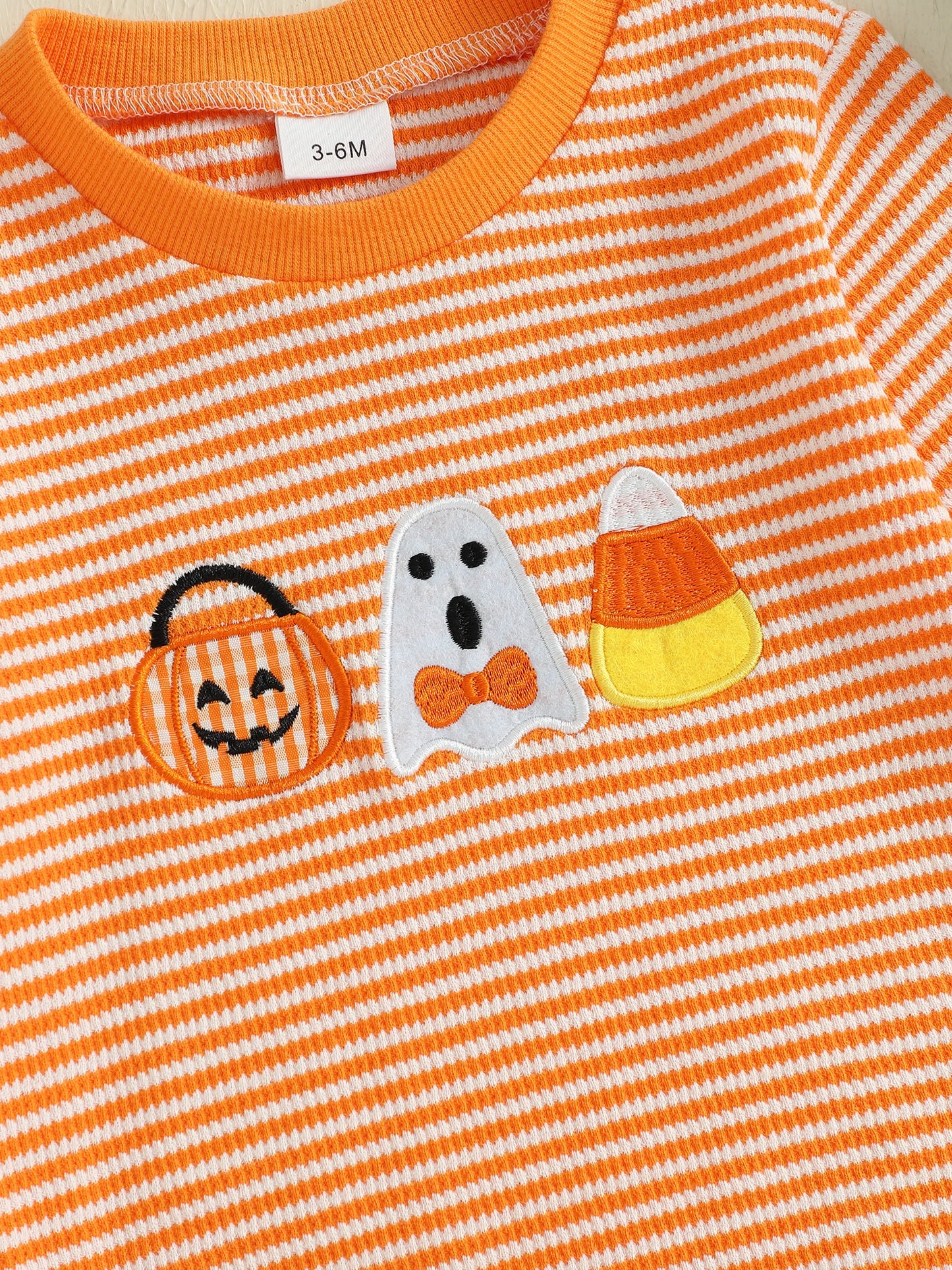 Baby Girls Boys Halloween Romper Long Sleeve Crew Neck Pumpkin Ghost Embroidery Bodysuit Fall