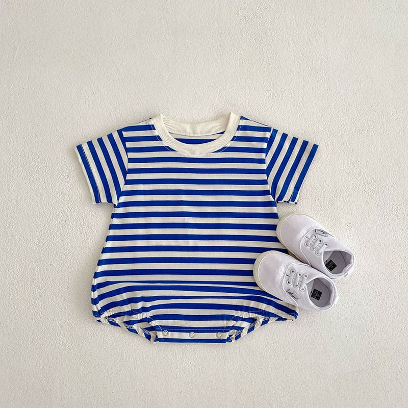 Striped Boys One Piece Short Sleeve Bodysuit Romper