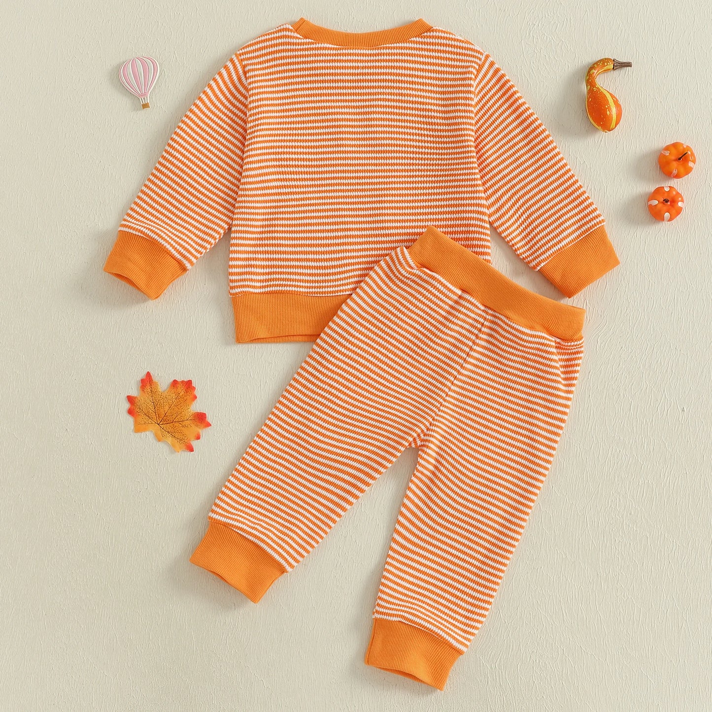 Baby Toddler Boys Girls 2Pcs Halloween Outfit Ghost Pumpkin Pattern Striped O-Neck Long Sleeve Top with Pants Jogger Set