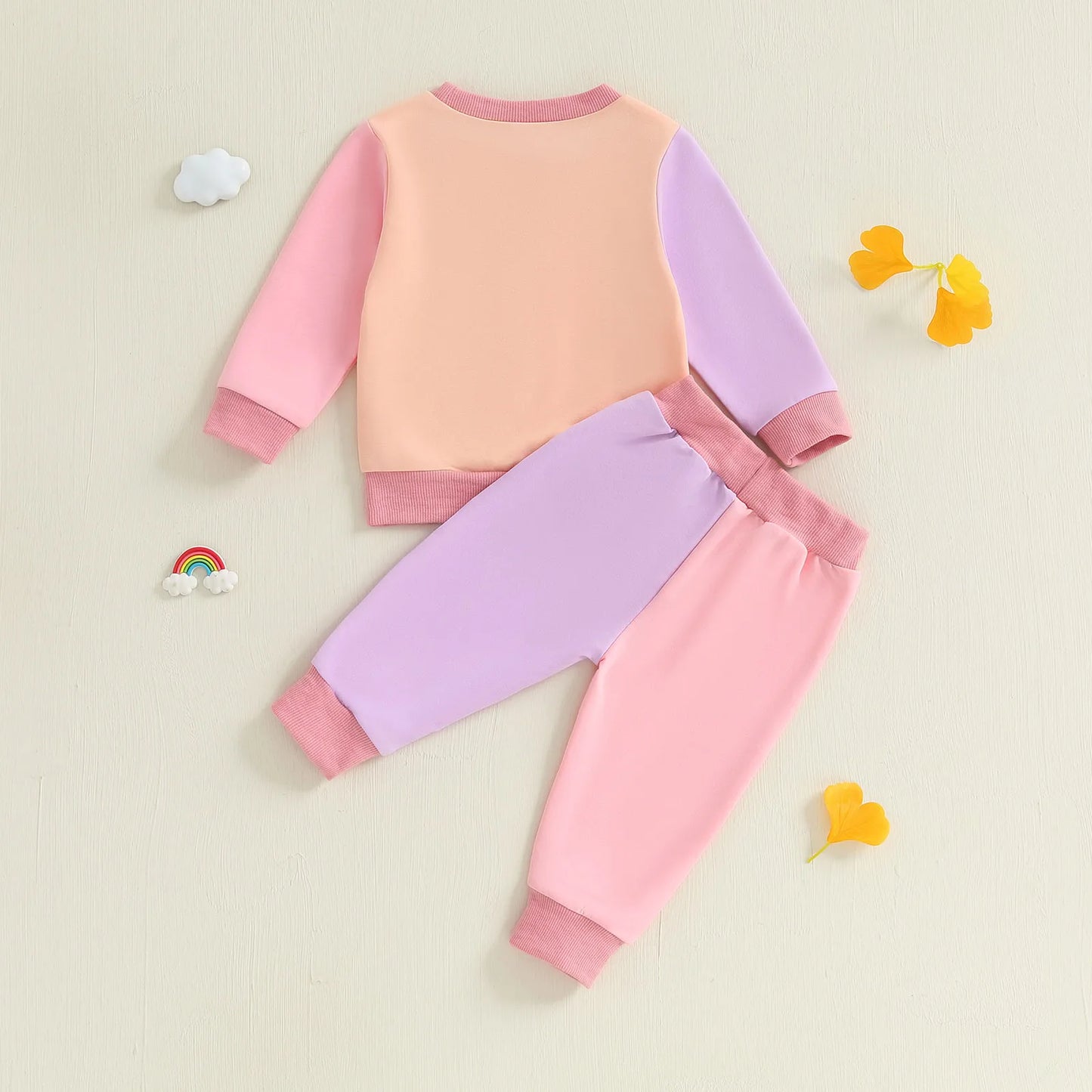Baby Toddler Girls 2Pcs Mama's Little Bestie Long Sleeve O Neck Contrast Color Top Drawstring Pants Jogger Set
