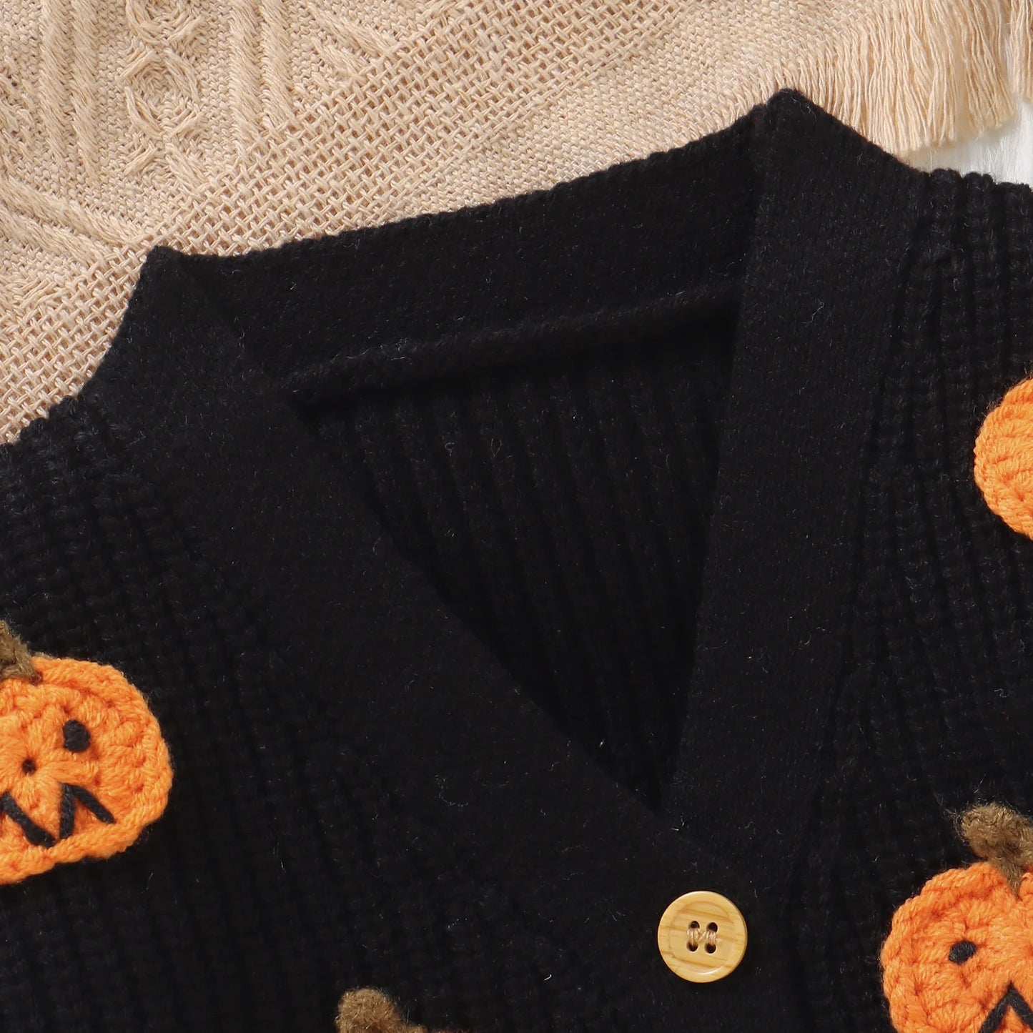 Baby Toddler Boys Girls Knit Cardigan Cute Halloween Pumpkin Embroidery Fall V Neck Long Sleeve Button Up Sweater Top