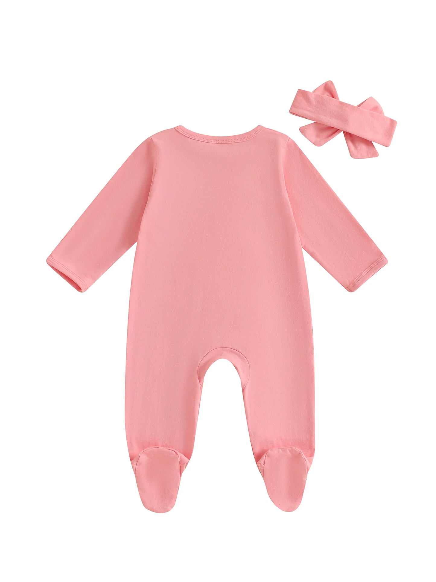 Baby Girls 2Pcs Footies Rompers Golf Embroidered Long Sleeve Round Neck Infant Fall Jumpsuits with Headband Set