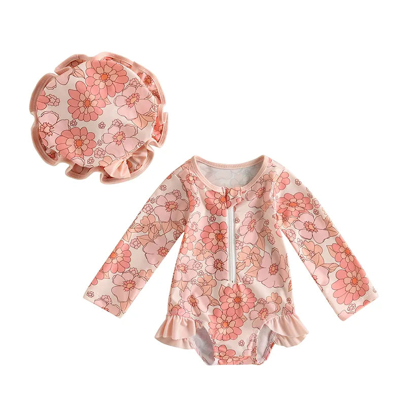 Baby Girl 2 Pcs Long Sleeve Cute Swimwear Set