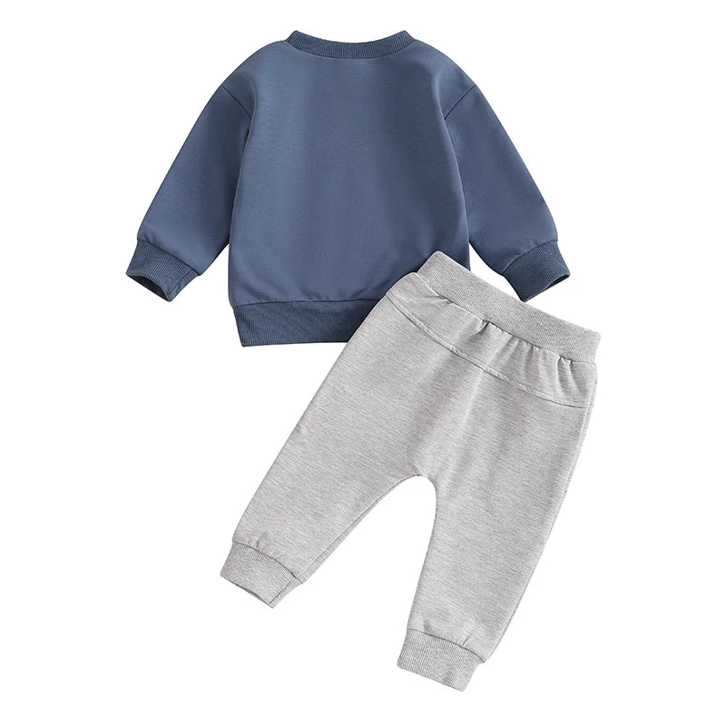 Baby Toddler Boys 2Pcs Sundays Are For the Boys / Team Dino / I'm Just Here For The Snacks / Fall Outfit Letter / Birds Football Print Long Sleeve Top Elastic Waist Pants Set