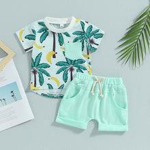Load image into Gallery viewer, Toddler Baby Boy 2Pcs Palm Tree Print Short Sleeve Crew Neck T-Shirts Shorts Outfit

