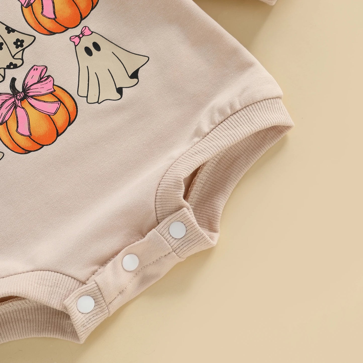 Baby Girl Halloween Bodysuit Long Sleeve Bow Ghost Pumpkin Print Bubble Romper Fall Playsuit