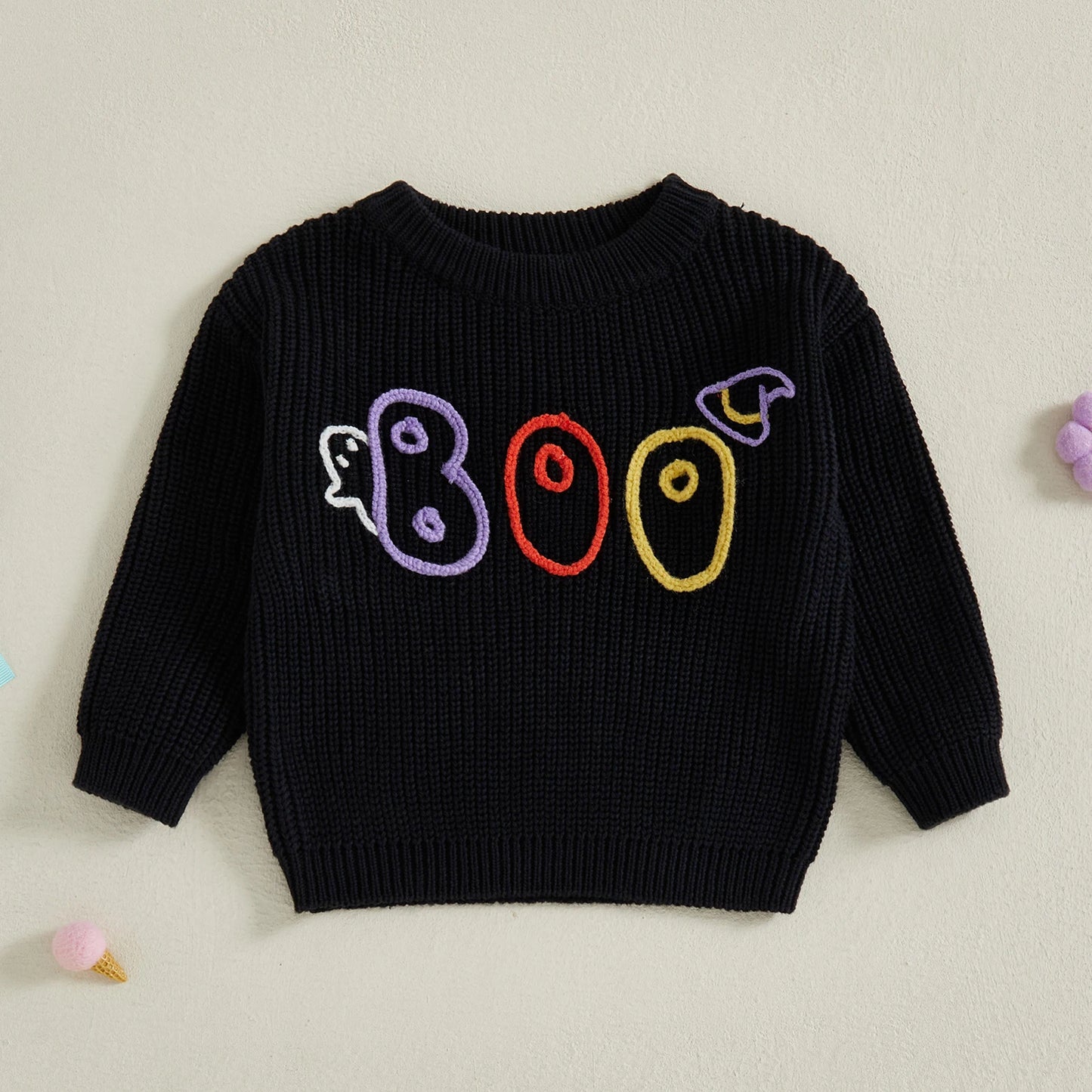 Baby Toddler Girls Boys Sweater Halloween Clothes Letter Boo Ghost Embroidery Long Sleeve Pullover Fall Top