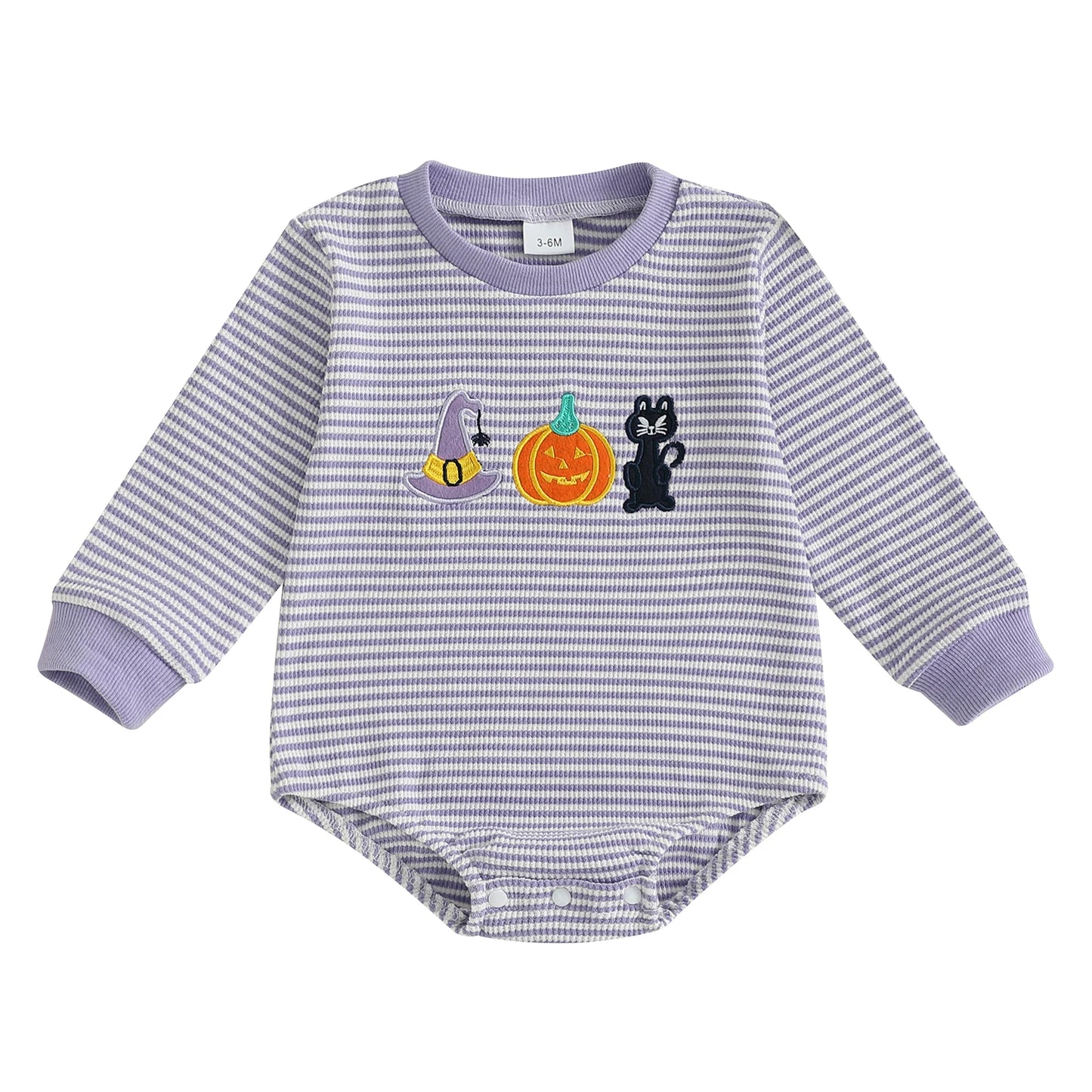 Baby Girls Boys Halloween Romper Long Sleeve Crew Neck Pumpkin Ghost Embroidery Bodysuit Fall