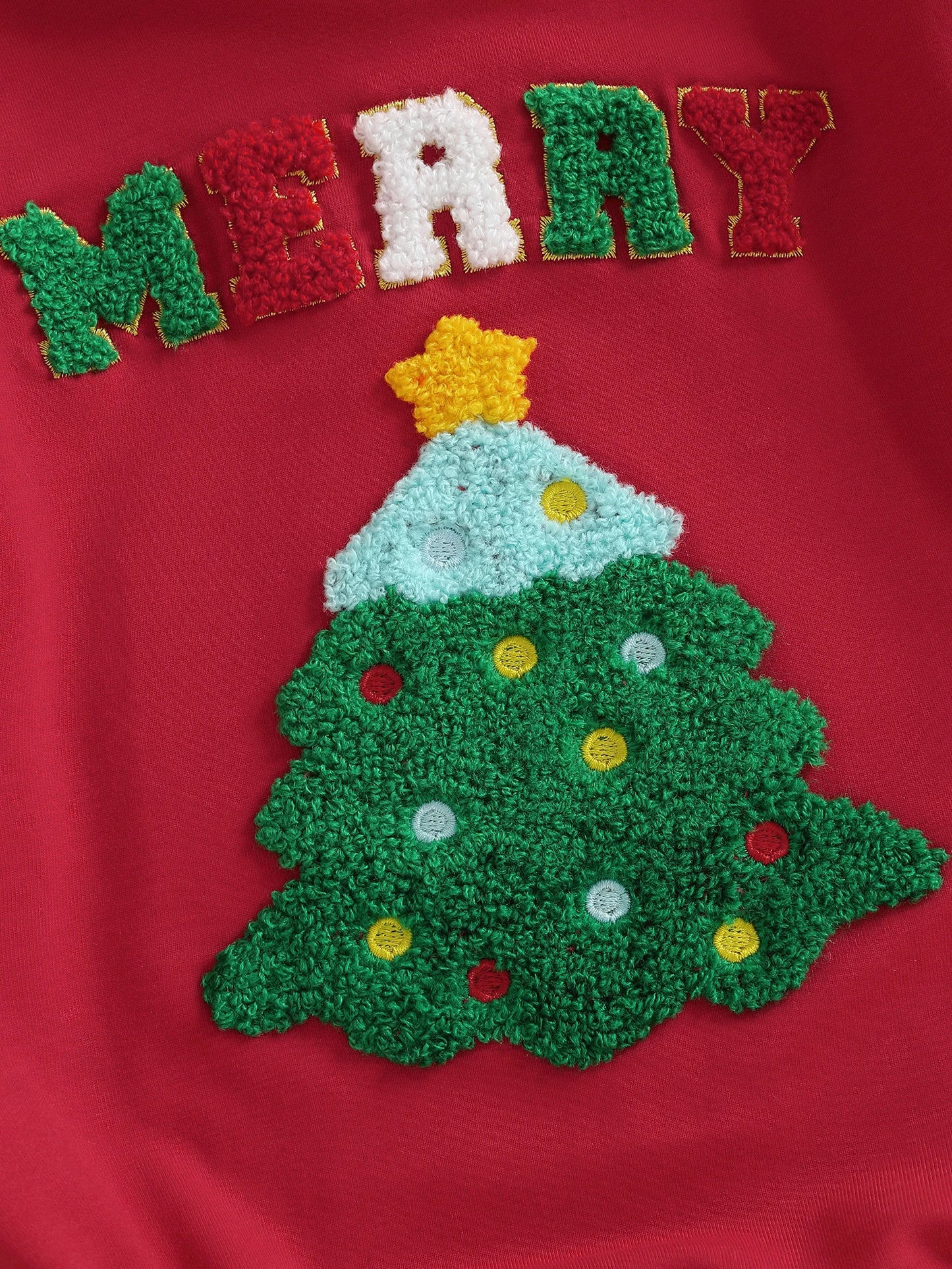 Baby Girl Boy Merry Romper Long Sleeve Round Neck Letter Christmas Tree Embroidery Bubble Jumpsuit